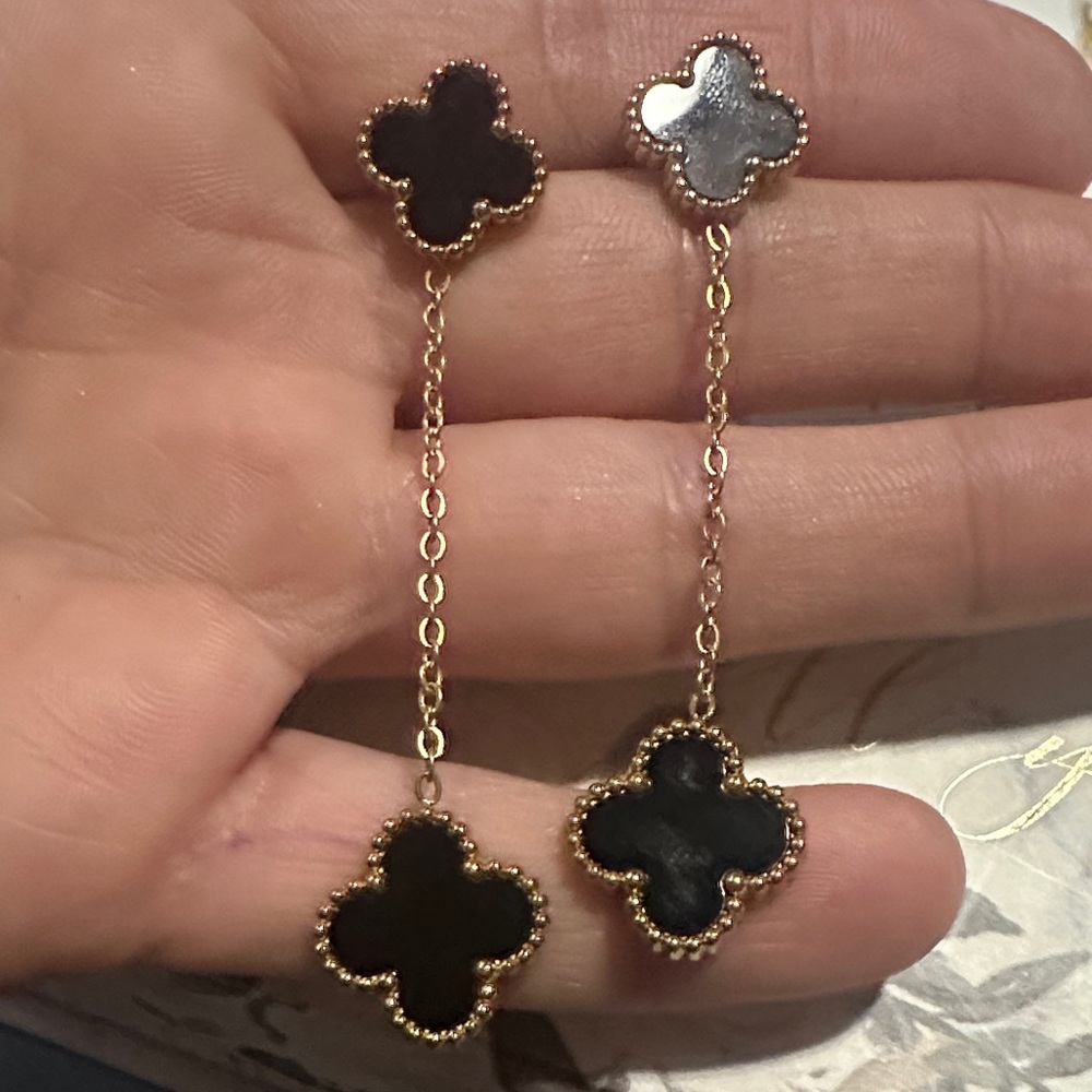 Stainless Steel Onyx Dangle Earrings - Picture 1 of 2